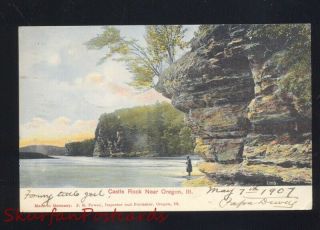 Oregon Illinois Castle Rock Antique Vintage Postcard 1907 Ill.  Decatur
