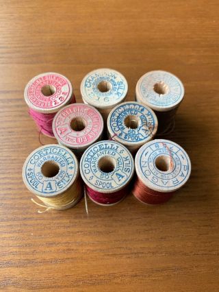 8 Vintage Silk Thread Wood Spools: Paragon,  Corticelli,  Belding Heminway,  & More