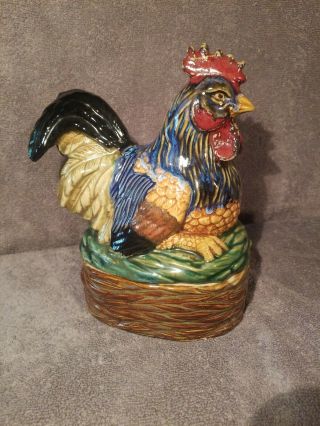 Vintage Hen On Nest Covered Dish Colorful Ceramic 8 " High × 6 1/2 "