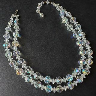 Vintage Quality Double Strand Ab Glass Crystal Bead Necklace 145