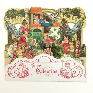 Vintage Die - Cut Victorian Pop - Up Valentine Card Made In Germany Large 7 " X 8 "