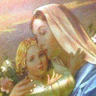 Vintage Foil Art Framed Picture Madonna & Child Baby Jesus 5.  25 X 7.  25 C.  1980s