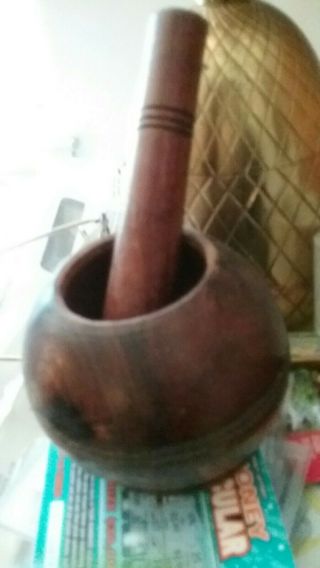 Vintage Hand Carved Wood Mortar And Pestle 4 " Height