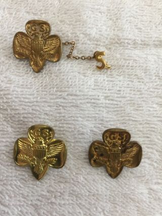 3 Vintage Girl Scout Pins.  One Five Year Pin - Pre - Owned