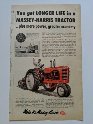 1950s Vintage Ad Massey Harris Tractor Farmer Waving Vintage Farm Decor