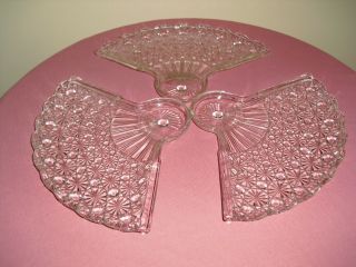 Vintage Fenton Daisy & Buttons Clear Crystal Glass Fan Tray Dish Plate Set 3pc
