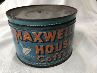 Vintage Maxwell House Short Small Coffee Can Tin W/ Lid (25)