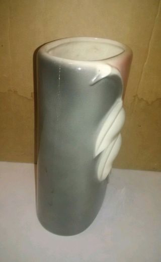 Vintage Royal Copley Raised Leaf Art Deco Pottery Vase Pink Grey RETRO MCM 2