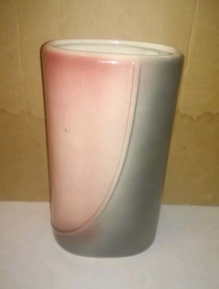 Vintage Royal Copley Raised Leaf Art Deco Pottery Vase Pink Grey RETRO MCM 3