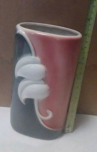 Vintage Royal Copley Raised Leaf Art Deco Pottery Vase Pink Grey RETRO MCM 8