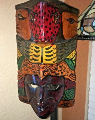 Vintage Wooden Totem Pole Mask Wall Hanging Art Handmade Tribal Decor Rare
