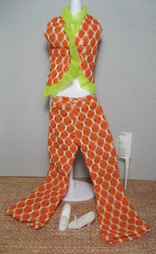 Vtg 1970s Mod 11.  5 " Fashion Clone Barbie Doll Clothes - Orange Pantsuit Top/pants