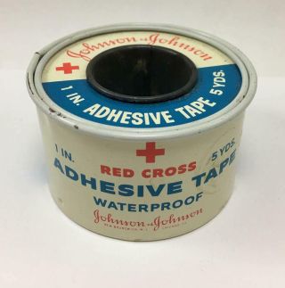 Vintage Johnson & Johnson Red Cross 1 " Adhesive Tape Metal Tin - Advertising