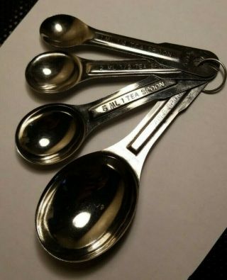 Vintage Ekco Stainless Steel Metal Measuring Spoons Set Of 4