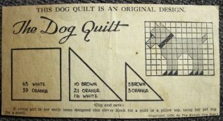Vintage " The Dog Quilt " Pattern Dated 1936