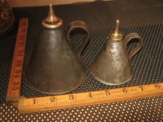 2x Vintage Antique Brass Tin Conical Click Bottom Oil Can Oiler Lathe Tool