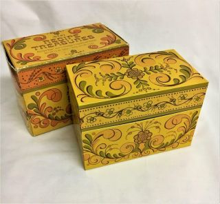 Vintage Metal Recipe Box Holds 3 X 5 Cards Orange Yellow Green W Org Box Avon