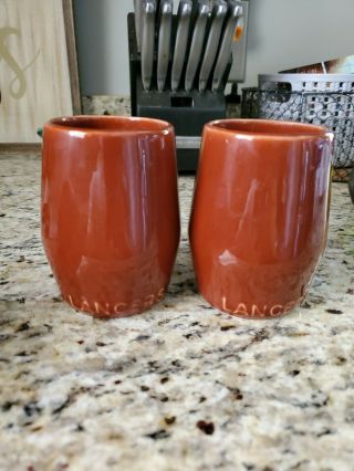 Vintage Mid Century Lancers Wine Set Of 2 Brown Pottery Mugs Cups Barware