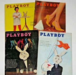 4 - Vintage Old Playboy Magazines - 1959 With Centerfolds