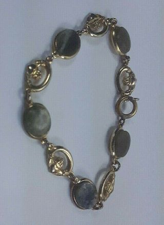 VINTAGE IRELAND MOSS AGATE AND CLADDAGH HEART IN HANDS LINK BRACELET 3