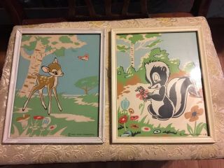 2 - Htf Vintage Framed Prints Walt Disney Prod.  Bambi & Flower 8x10
