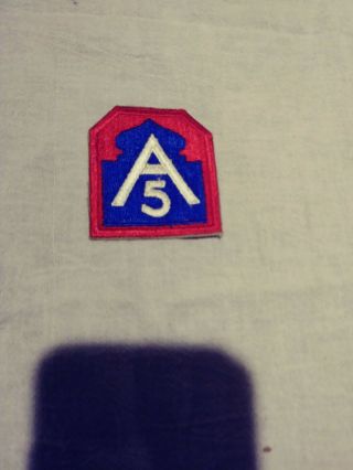 Vintage Ww2 A5 Fifth Army North Military Sew On Patch Red,  White & Blue