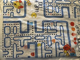 Vintage Midway Pac Man Twin Sized Bed Sheet Flat Retro Video Game 1980s 2
