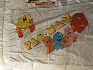 Vintage Midway Pac Man Twin Sized Bed Sheet Flat Retro Video Game 1980s 3