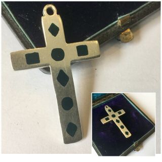 Vintage Jewellery Fine Silver 925 & Black Enamel Design Cross Crucifix Pendant