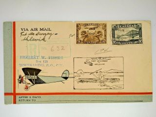 Vintage Canadian Illustrated Air Mail Envelope W/ Five And Twelve Cent Stamps