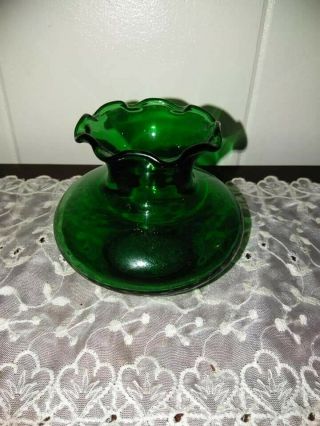 Vintage Forest Green Glass Anchor Hocking Small Short Flared Crimped Bud Vase