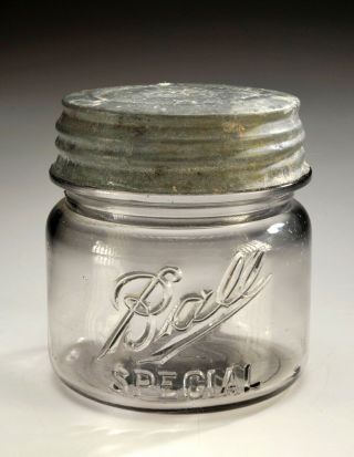 Vintage Ball Special Pint Squat Wide Mouth Jar W/ Zinc Lid