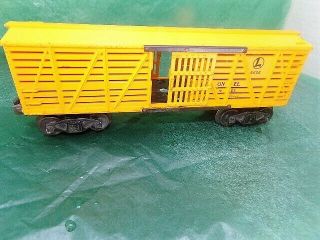 Vintage O Lionel 6656 Orange Yellow Stock Or Cattle Car With Sliding Door