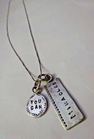 Vintage Sterling Silver Charm Pendant Necklace Miracles Are Real You Can Do It