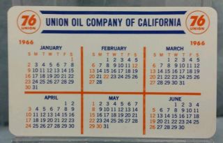 Vintage Advertising Pocket Wallet Calendar Card: 1966 Union 76 Gas & Oil