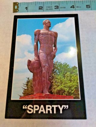 Vintage Michigan State Spartans Sparty Statue Postcard Ships