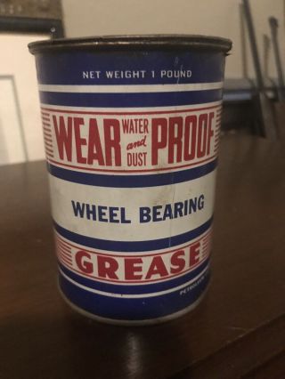 Vintage Wear Proof Wheel Bearing Grease Tin Can Gas/oil Prop Decor 1 Lb