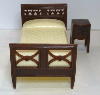 Vintage 1940s Renwal Dollhouse Furniture,  Twin Bed B - 81 & Night Stand B - 84
