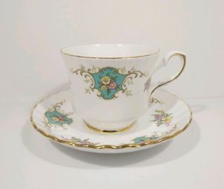 Vintage Royal Stafford England Bone China Tea Cup And Saucer True Love Gold Blue