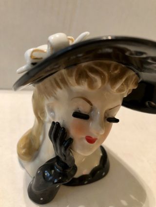 Vintage NAPCO Ceramic Lady Head Vase S673A 4” Tall Black Polka Dots 1950’s 2
