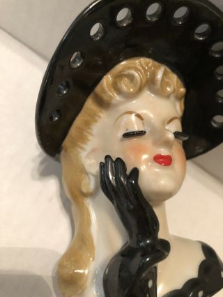 Vintage NAPCO Ceramic Lady Head Vase S673A 4” Tall Black Polka Dots 1950’s 5