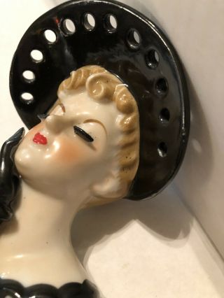 Vintage NAPCO Ceramic Lady Head Vase S673A 4” Tall Black Polka Dots 1950’s 6