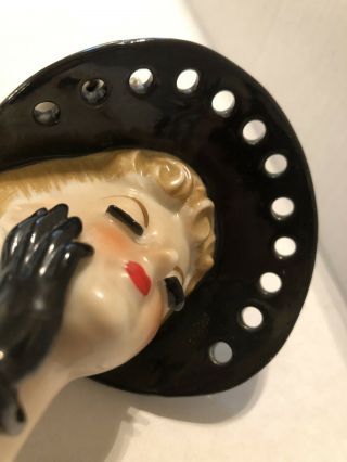 Vintage NAPCO Ceramic Lady Head Vase S673A 4” Tall Black Polka Dots 1950’s 8