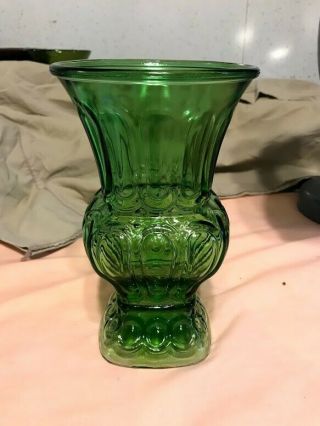 Vintage Unique Green Glass Vase,  Very Pretty And