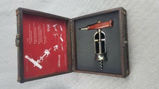 True Vintage Corkscrew 03 The Gentleman With Brush Wine Opener,  Wood Case