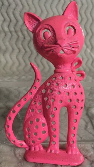 Vintage Metal Torino Kitty Cat Earring Holder Hot Pink 5.  5 "