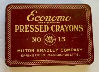 Vintage Antique Tin No.  15 Milton Bradley Co.  With Pressed Crayons Springfield Ma