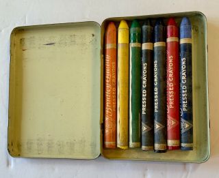 Vintage Antique Tin No.  15 Milton Bradley Co.  With Pressed Crayons Springfield MA 2