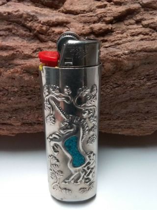 Vintage Bic Unicorn Crushed Turquoise Lighter Sleeve Case Cover