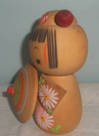 Vintage Kokeshi Wooden Doll Handpainted Oriental Girl w/ Umbrella 4 